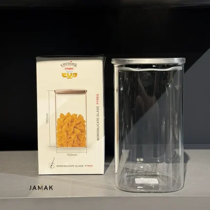 بانکه پیرکس درب استیل Corning مدل Golden Cup سایز متوسط (ابعاد ۱۰×۱۸ سانتی‌متر)