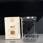 بانکه پیرکس درب استیل ارتفاع ۱۴ سانت | ظرف نگهدارنده شیشه‌ای مدرن