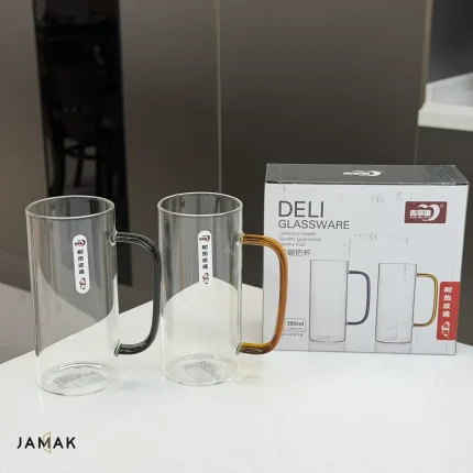 خرید لیوان بلند دسته‌دار پیرکس Deli Glassware | لیوان شیشه‌ای ۳۸۰ میل